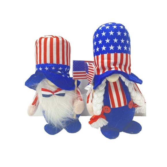 2pcs -American Themed Gnomes Decor Husband Wife 2pc Set 8" Stand Plush Brand New - Picture 1 of 6